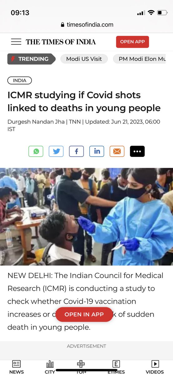 The Indian Council for Medical Research (ICMR) is conducting a study to check whether Covid-19 vaccination increases or decreases the risk of sudden death in young people 👀