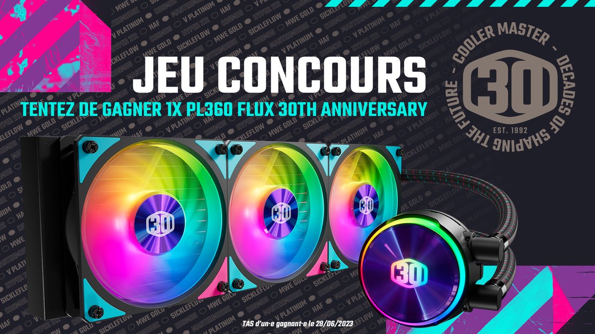 coolermasterfr's tweet image. Pour fêter l'arrivée de l'été, on rafraîchit ton PC avec un watercooling PL360 Flux 30th Anniversary à GAGNER ! ☀️

✅ Follow @coolermasterfr 
🔁 RT ce Tweet

Fin du #concours le 28/06. GLHF ! 🥳