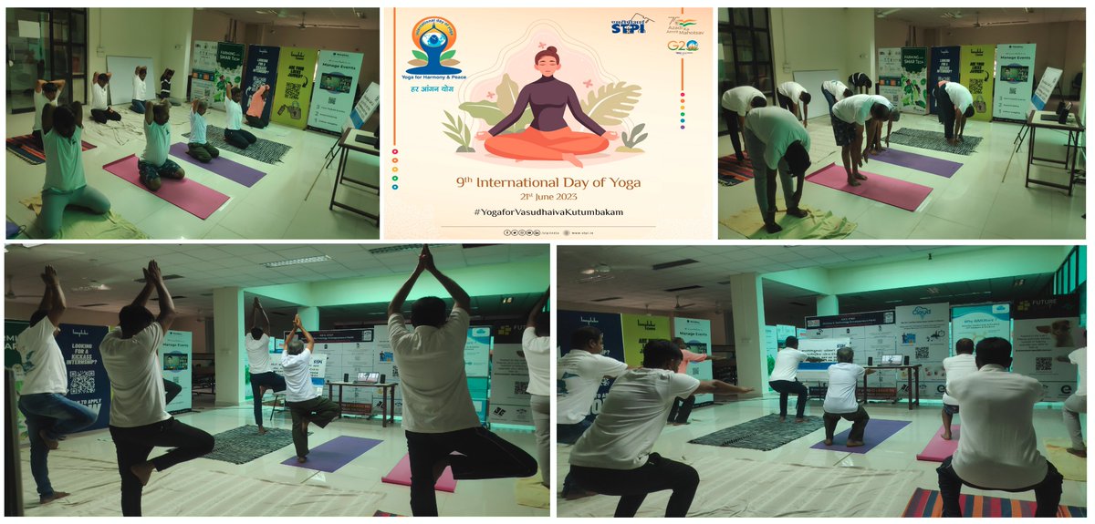 On the occasion of 9th #InternationalDayofYoga2023 STPI Mysuru officials performed the Yoga in their office premises. #IDY2023 #YogaforVasudhaivaKutumbakam #HarAnganYoga @arvindtw @stpiindia