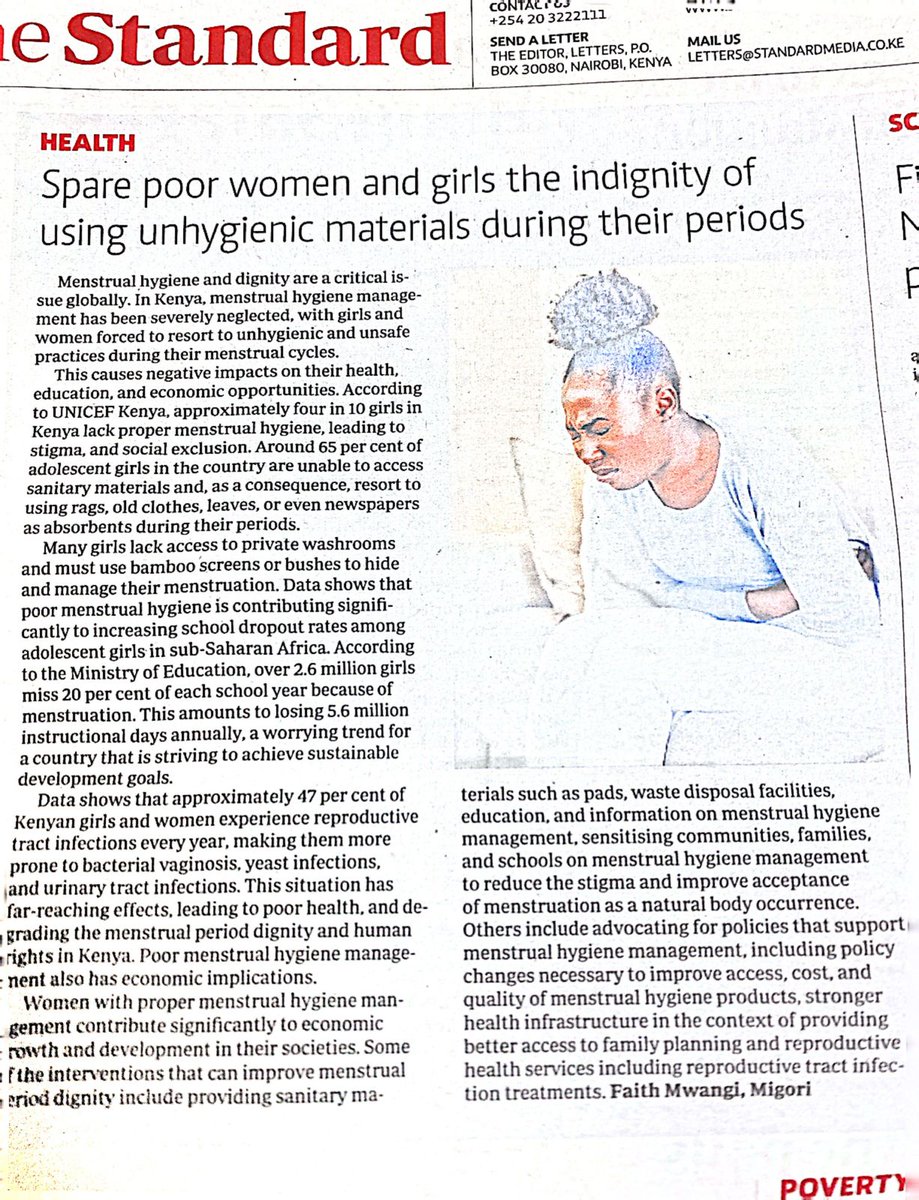 KEWOPA's tweet photo. Spare poor women and girls the indignity of using unhygienic materials during their periods. Data shows that approximately 47 percent of Kenyan girls and women experience reproductive tract infections every year, making them prone to bacterial vaginosis and yeast infection. https://t.co/X57CSFZ8AO