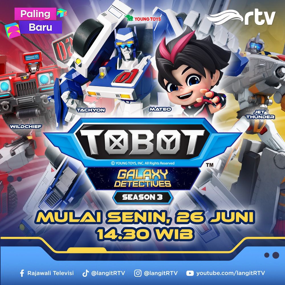 langitRTV's tweet image. PALING BARU!!! Akan ada episode menarik dan tentunya seru banget dari TOBOT GALAXY DETECTIVE Season 3 loh guys, nantikan episode pertamanya mulai Senin, 26 Juni pkl. 14.30 WIB hanya di RTV Makin Cakep

#programbaru #rtvdigital #tobot #season3