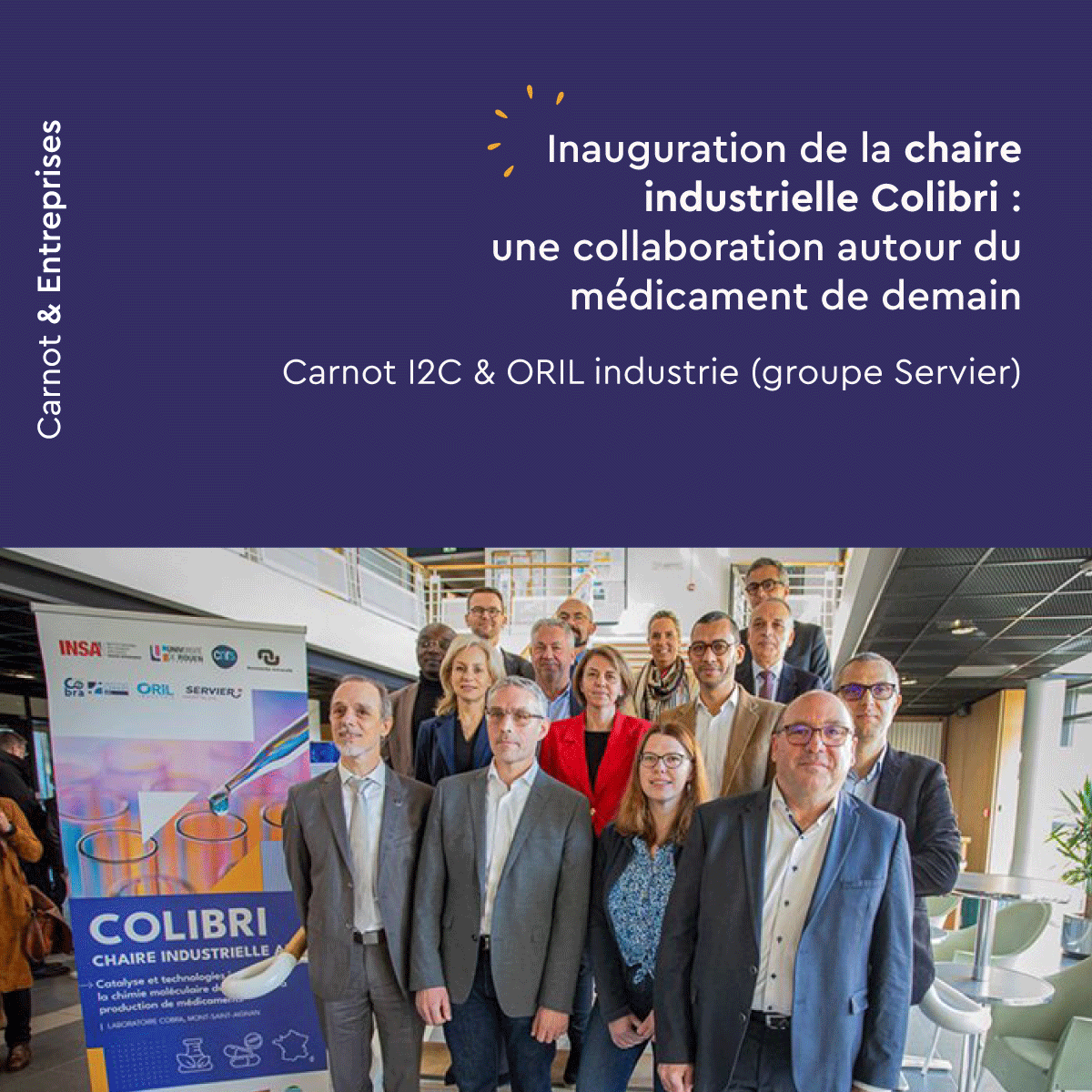 Reseau_Carnot's tweet photo. [#Carnot &amp; #Entreprises] 💊 #médicaments de demain : 🤝 partenariat @carnoti2c &amp; #Oril industrie @servier avec un programme ambitieux : #chaireindustrielle #Colibri
🌱 Développer des procédés de production plus éco-efficients 
👉 https://t.co/xMZ3tKPVhv 
 #Innovation #RetD https://t.co/ChtJrGE8au