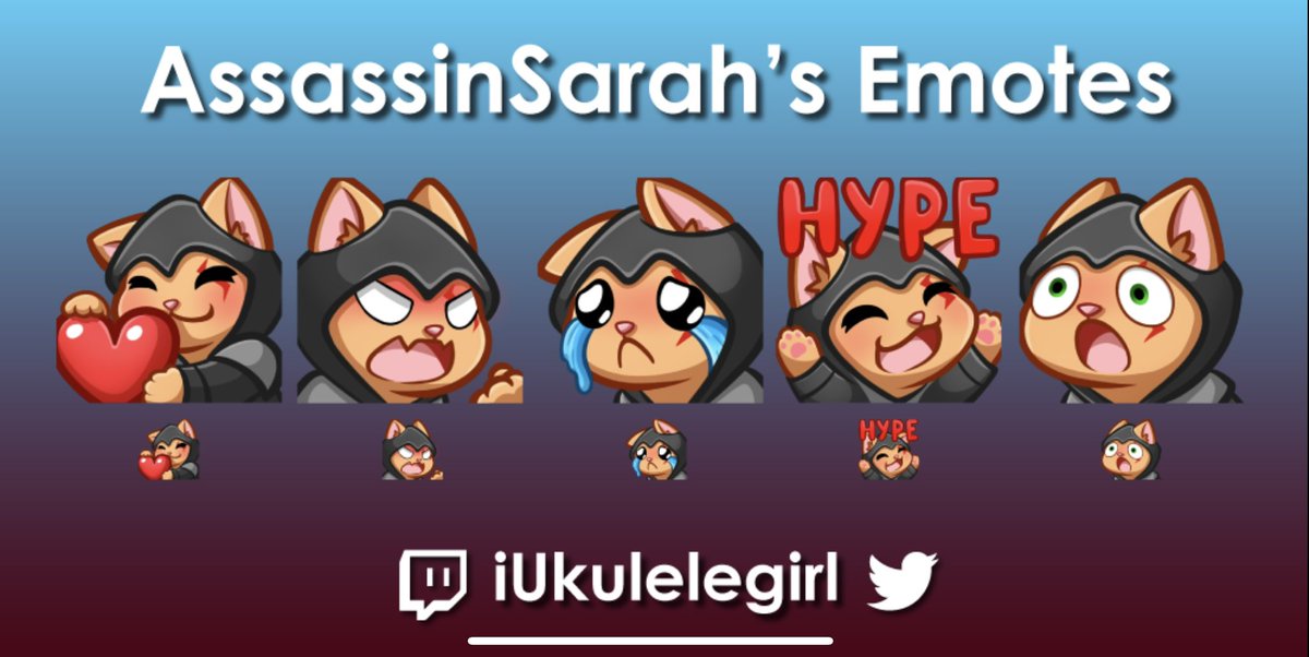 Assass1nSarah's tweet photo. @iUkuleleGirl Love the work you’ve already done for me @iUkuleleGirl It would be awesome to have a couple more custom emotes 💜 https://t.co/3qfElWEYri