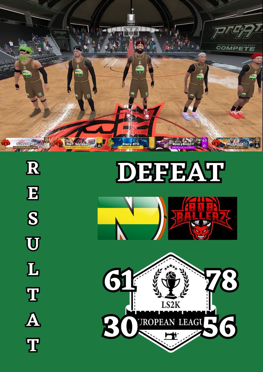 Contre performance en <a href="/LaSastreria2K/">La Sastrería 2K / LS2K European League</a> pour votre équipe 💚 <a href="/LaNewTeamB/">LaNewTeam Basketball</a>  💛 contre 🧛 <a href="/808Ballerzzz/">808 Ballerz</a> 🧛

🎤 Une défense absente, trop de point encaissé 🥴. Une soirée à oublier et revenir plus fort. 💪

Gg
@WxlksinnK
<a href="/BouLy_99/">BouLy 🇨🇵 🇮🇹</a> 
<a href="/GuNs2WaR/">GuNs2WaR</a> 
<a href="/xskyzo09/">Berserk_7090</a> 
<a href="/Stany_972/">Stany</a>

💪 Keep working 💪