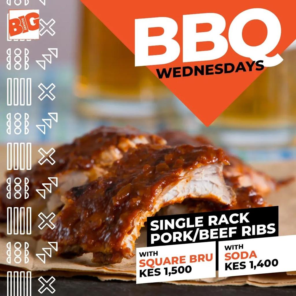 CapitalFMKenya's tweet photo. Have a hump day BBQ treat @BigSquareKE!

Enjoy a single rack of pork or beef ribs with a Square Bru at KES 1500 OR with a Soda at KES 1400.

#BigSquareKE #BigFoodBigVibe https://t.co/aJ1T7BIyHS