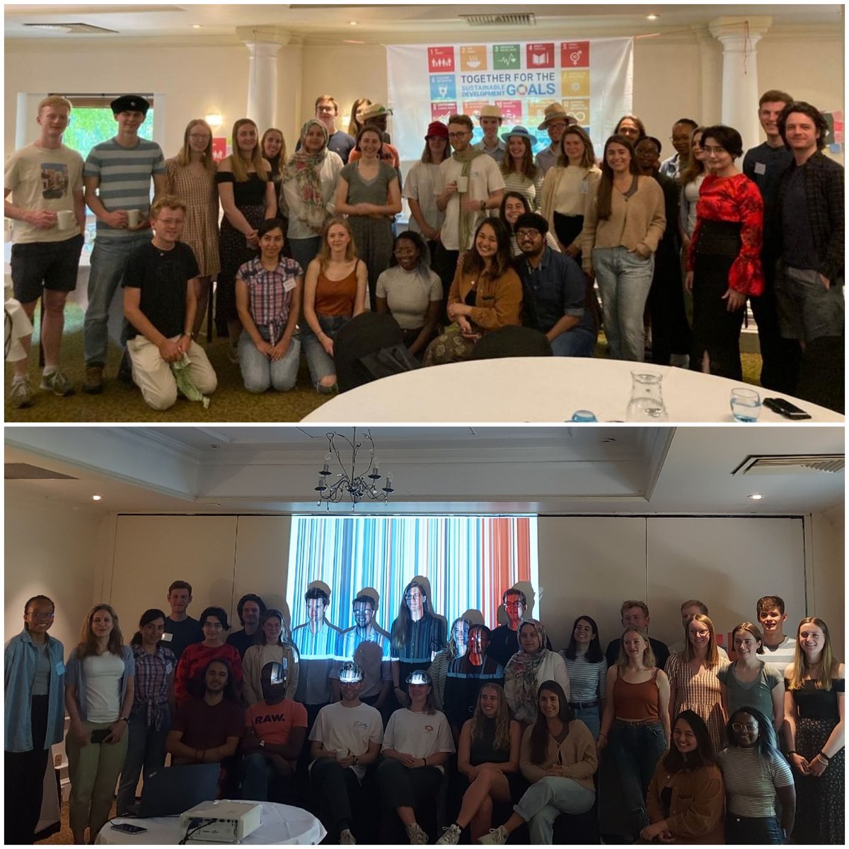 SSCP_DTP's tweet photo. SSCP and @SCENARIO_DTP PhDs Innovating for #SustainableDevelopment on #ShowYourStripes day wearing the 6 thinking hats! @NERCscience #SDGs https://t.co/N4y8SlsaEW