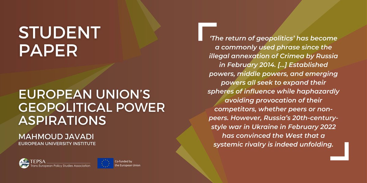 Much is made of 🇪🇺 aspirations towards greater influence in the world ➡️ in his winning paper from the TEPSA #StudentContest, @MahmoudJavadi2 analyses those aspirations in the context of the most significant current geopolitical challenges

👉 tepsa.eu/student-paper-…
