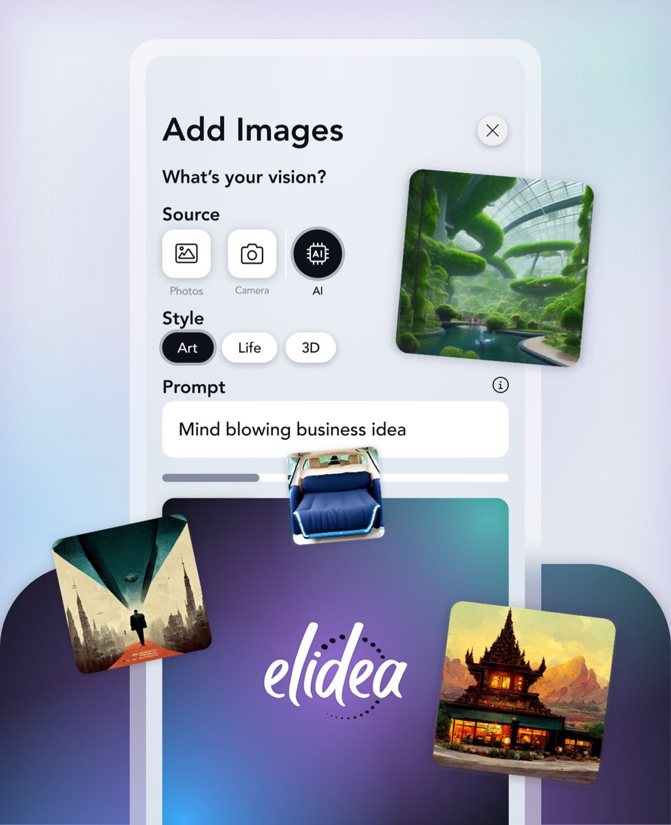 ElideaInc's tweet photo. We are excited to announce AI Image Generation! 🥳 Need to render a concept for your product idea, creative project, or unique and innovative solution? Elidea is here to help. #Elidea #app #consumers #entrepreneurs #mentors #experts #investors #brands #businesses #AI #aiimages https://t.co/x04uiDJAVs