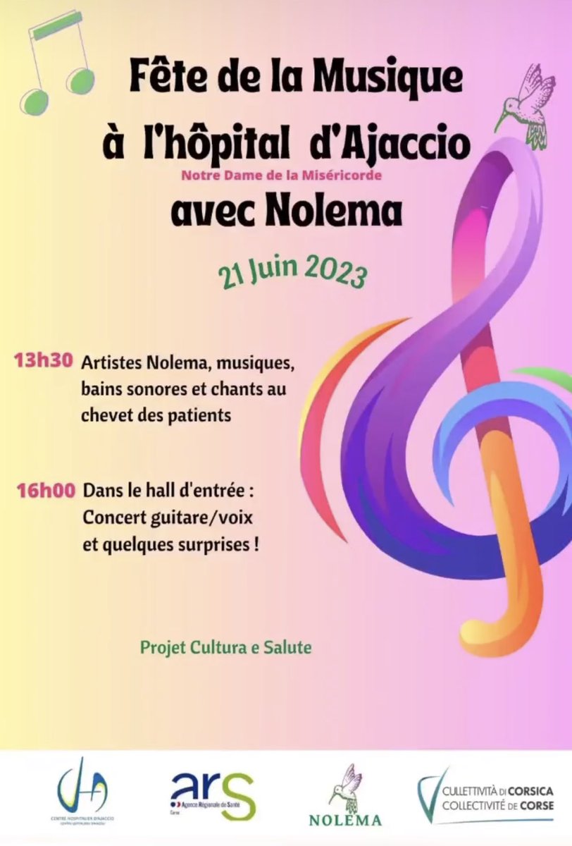 Avec #CultureEtSanté c’est la #FeteDeLaMusique pour tous les #patients et #soignants avec @IsulaCorsica 🎵🎶🎵 @NolemaDuo