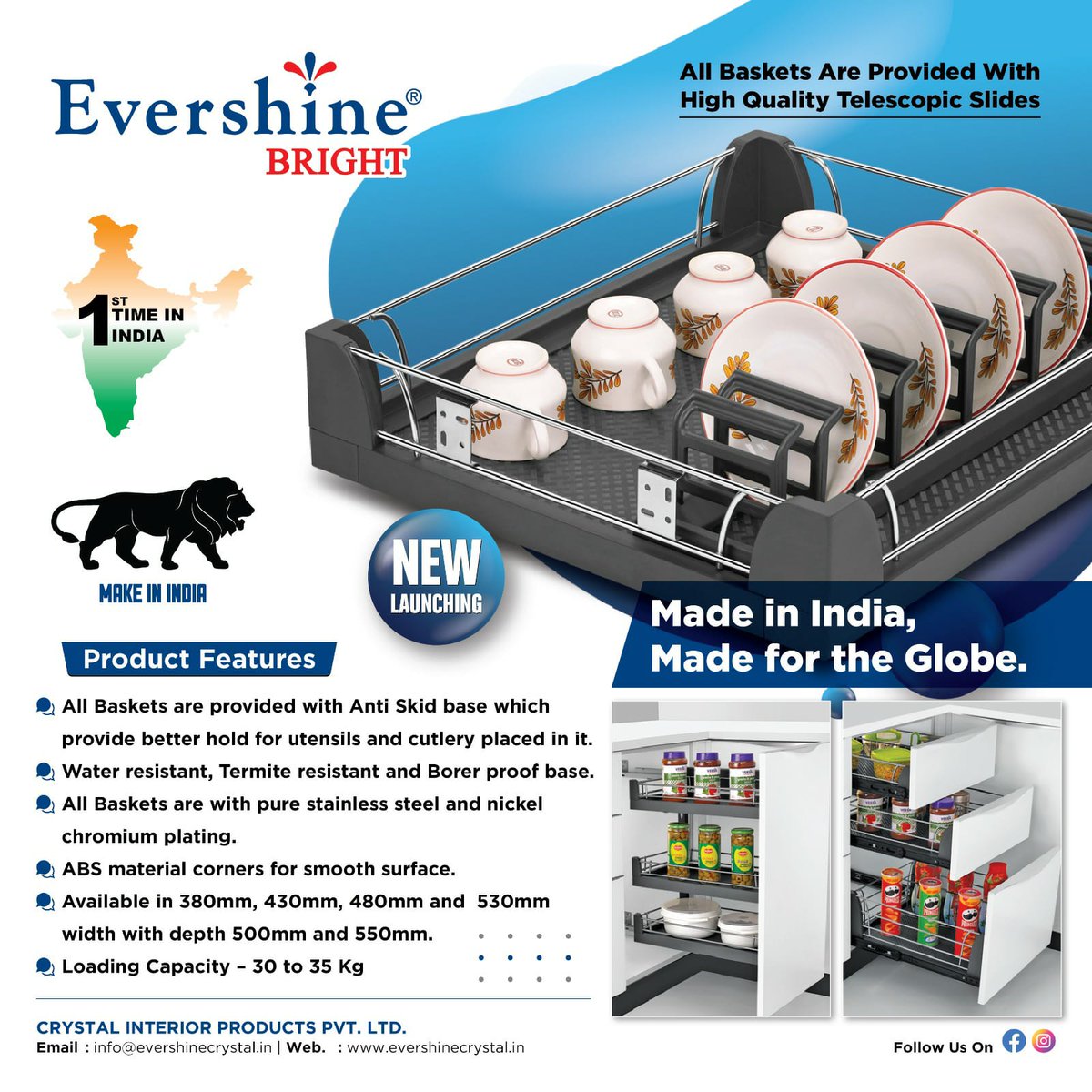 #Evershine Bright offers top-quality #baskets with #telescopicslides that ensure flawless functionality.
#EvershineIndia #EvershineSurat #EvershineCrystal #CrystalInteriorProducts #EvershineBasket #SSBasket #KitchenBasket #BasketManufacturer #KitchenSolutions #HardwareSolutions