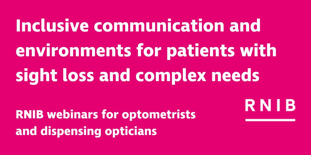 RNIB are running the following webinars for Optometrists and DOs. Find out more and book below:

🗓️27 June 2023, 6.30pm to 7.30pm
Inclusive Communication
➡️ eventbrite.co.uk/e/rnib-sight-l… 

🗓️29 June 2023, 6.30pm to 7.30pm
Inclusive Environments
➡️ eventbrite.co.uk/e/rnib-sight-l…