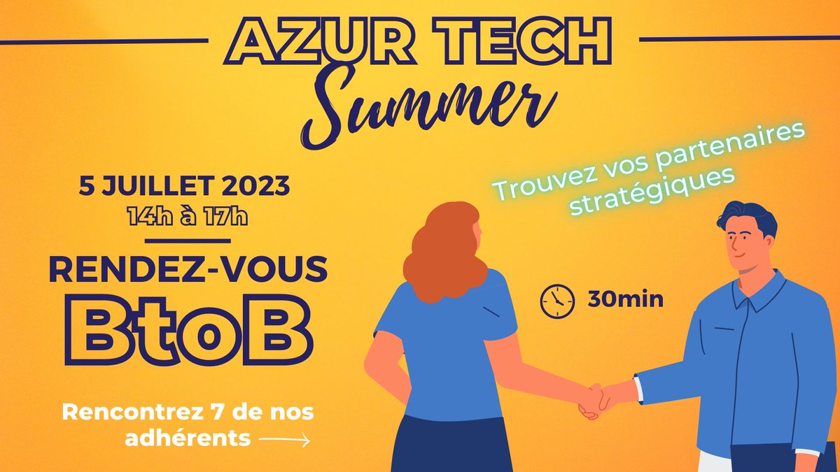 TelecomValley's tweet image. [5/07 - 14h à 17h #AzurTechSummer] RDV BtoB

Venez à la rencontre de nos adhérents à l&apos;occasion de RDV one-to-one : une belle opportunité pour vous d&apos;établir de précieux contacts, partenariats et explorer des collaborations stratégiques.

Inscription 👉 ow.ly/pq5t50OQcKi