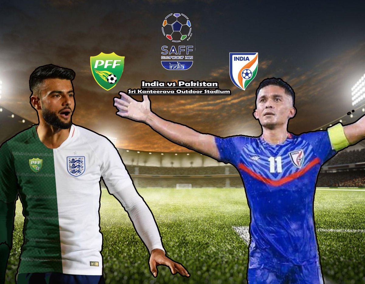 If they are not eble to do proper promotion of Today's clash between #INDvsPAK then we as a fan should promote it in our way. Every fan can put this poster on their tweeter, FB, WP stories & Timelines. 
Come on #Indianfootball fans we can do this together. 

#SAFFChampionship2023