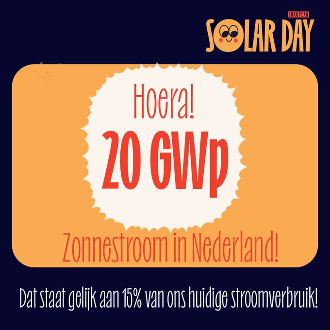 SolarStorageMag's tweet image. Vandaag is het  #EuropeanSolarDay! Daarom staan we stil bij de bijdrage die de zonne-energiesector levert aan de energietransitie. In totaal staat nu voor 15% van het huidige stroomverbruik aan zon-pv geïnstalleerd in NL en 93 voetbalvelden aan zonnewarmte. #Trots @HollandSolar