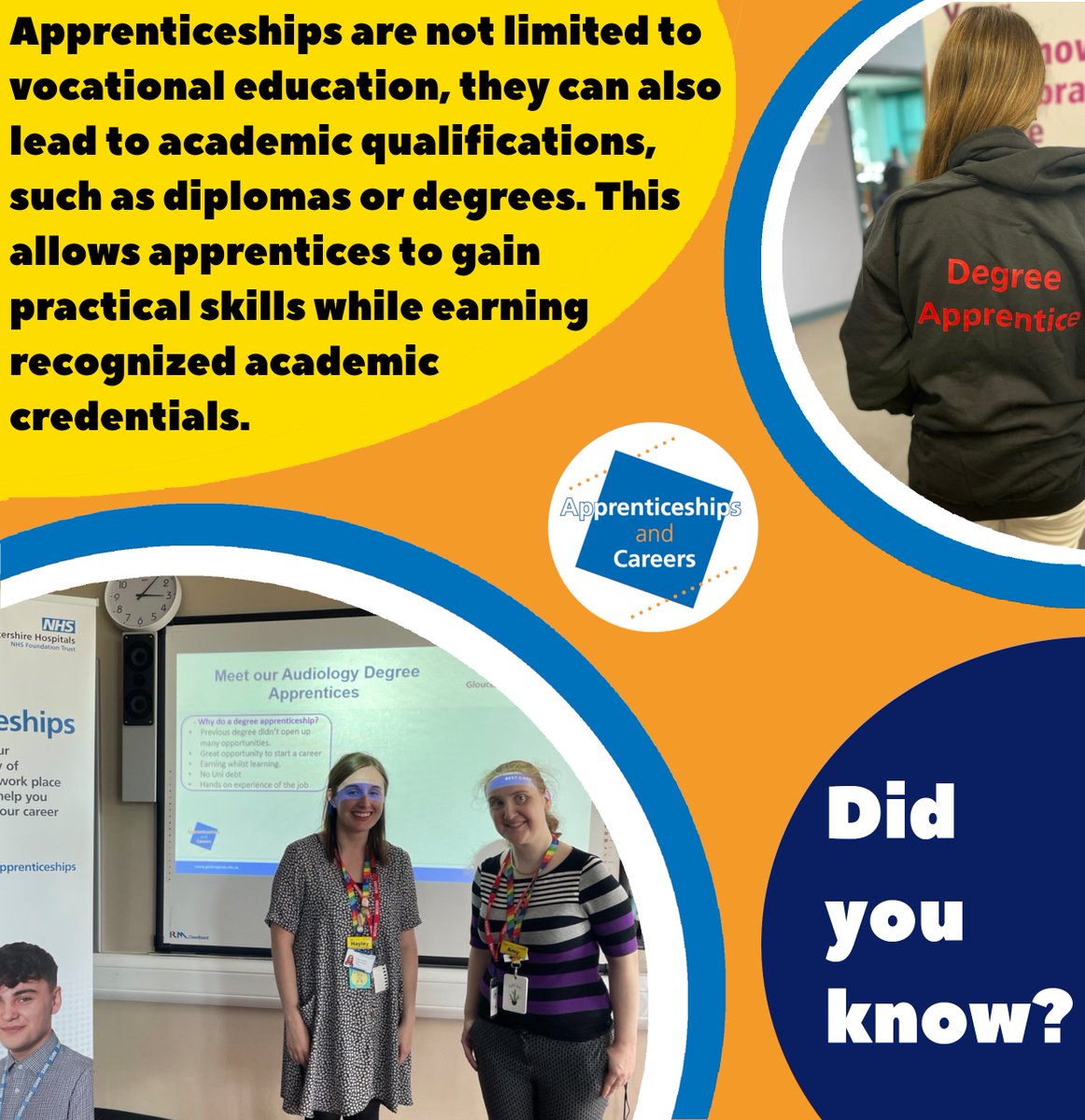 #DidYouKnow apprenticeships may also lead to academic qualifications?

#CareersDay #CareersFamily #SkillsforLife #StepintotheNHS #WearetheNHS