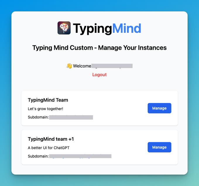 TypingMind Custom: Manage instances