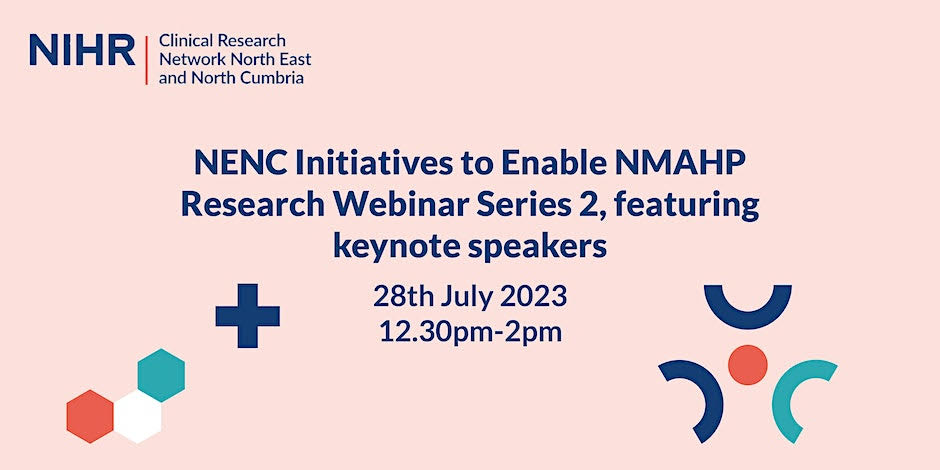 WEBINAR: NENC initiatives to enable NMAHP research
Date: 28 July 2023

Sign up to the second series of online webinars, which celebrated NMAHP research earlier this year.

All NMAHPs, regardless of your level, role or experience are welcome to attend!

eventbrite.co.uk/e/nenc-nmahp-r…