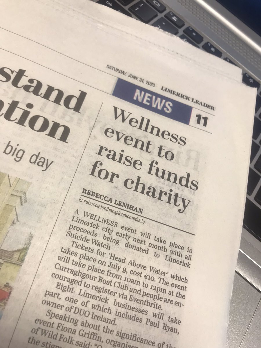 Delighted to have my first print piece in this weeks <a href="/Limerick_Leader/">Limerick Leader / Limerick Live</a> 

The event is to break the stigma of mental health and all proceeds will be donated to Limerick Suicide Watch.

I spoke to Fiona Griffin organiser of the event and owner of Wild Folk.