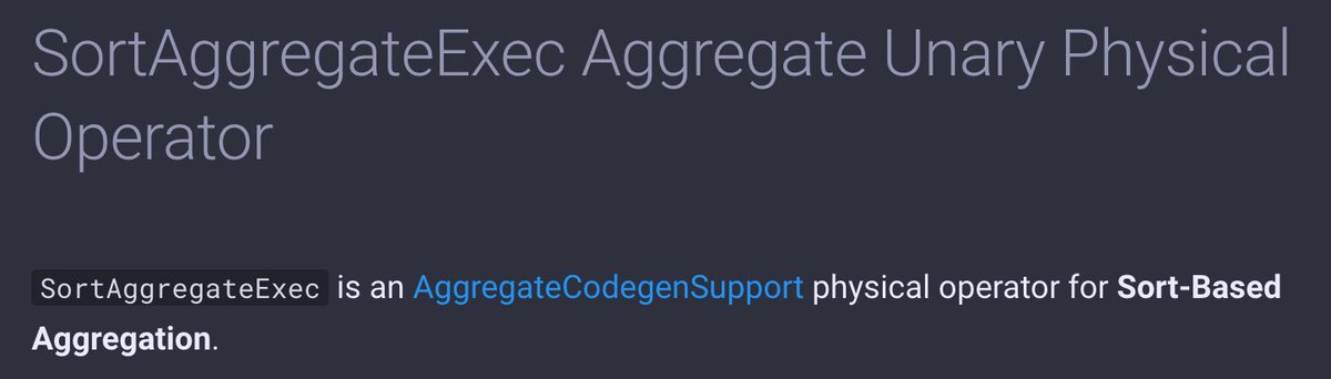 jaceklaskowski's tweet image. 6 days to #DataAISummit 2023 so more updates to The Internals of #SparkSQL and, more importantly, aggregations 💪
Today focusing on the "slowest" aggregate operator SortAggregateExec and SortBasedAggregationIterator 👍
➡️ books.japila.pl/spark-sql-inte…
➡️ books.japila.pl/spark-sql-inte…