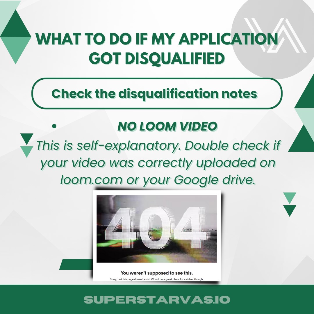 Please take note of these when you submit your applications. If you get disqualified, check if one of the reasons is noted below. Correct them and resubmit your application.

#VirtualAssistant #VA #LeadGeneration #WorkFromHome #VirtualAssistantph #virtualassistantphilippines