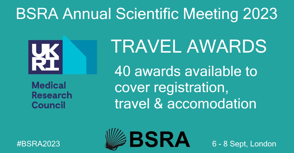 Great news! Up to 40 Travel Awards, for Early and Mid-Career Researchers, are available from the UKRI <a href="/The_MRC/">Medical Research Council</a> National Musculoskeletal Ageing Network, to attend #BSRA2023
 <a href="/MRC_LEU/">MRCLEC</a> #ageing #reearch #funding
More details here:
bsra.org.uk/news/ukri-mrc-…