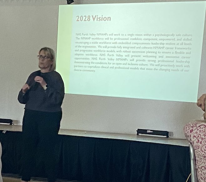 <a href="/NHSForthValley/">NHS Forth Valley</a> NMAP event. <a href="/Dodd68Fra/">Frances Dodd</a>  <a href="/GillianMorton17/">Gillian Morton MBE</a> @NatLeadAHPCYP <a href="/Pat_Raff/">Patrick Rafferty</a>  #leadership and planning for the future. Working in #collaboration and meeting new colleagues 😊
