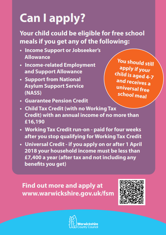 Unlock the benefits of free school meals! youtu.be/3bu4uSU40G4
A free school meal creates healthy eating habits, improves learning and behaviour, saves money and time, and helps schools receive additional funding.   To learn more and apply, visit: warwickshire.gov.uk/fsm