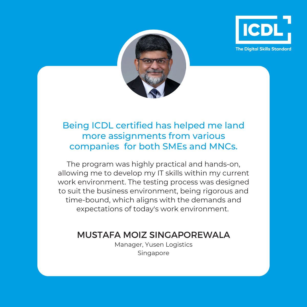 Hear what Mustafa Moiz Singaporewala has to say about his journey to professional growth with ICDL.

Learn more about ICDL programs at: lnkd.in/dt2PYXxh

#ICDL #ICDLAsia #singapore #icdlcertification #icdl17mcandidates