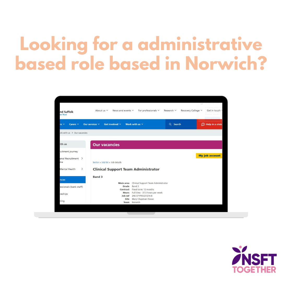 Are you passionate about infant and pre-school child development and looking for something different? Come and work for us as Clinical Support Team Administrator, based at Mary Chapman House, Norwich.

For more info/to apply; orlo.uk/205cW

#NSFTJobs #NSFT #WhyNSFT