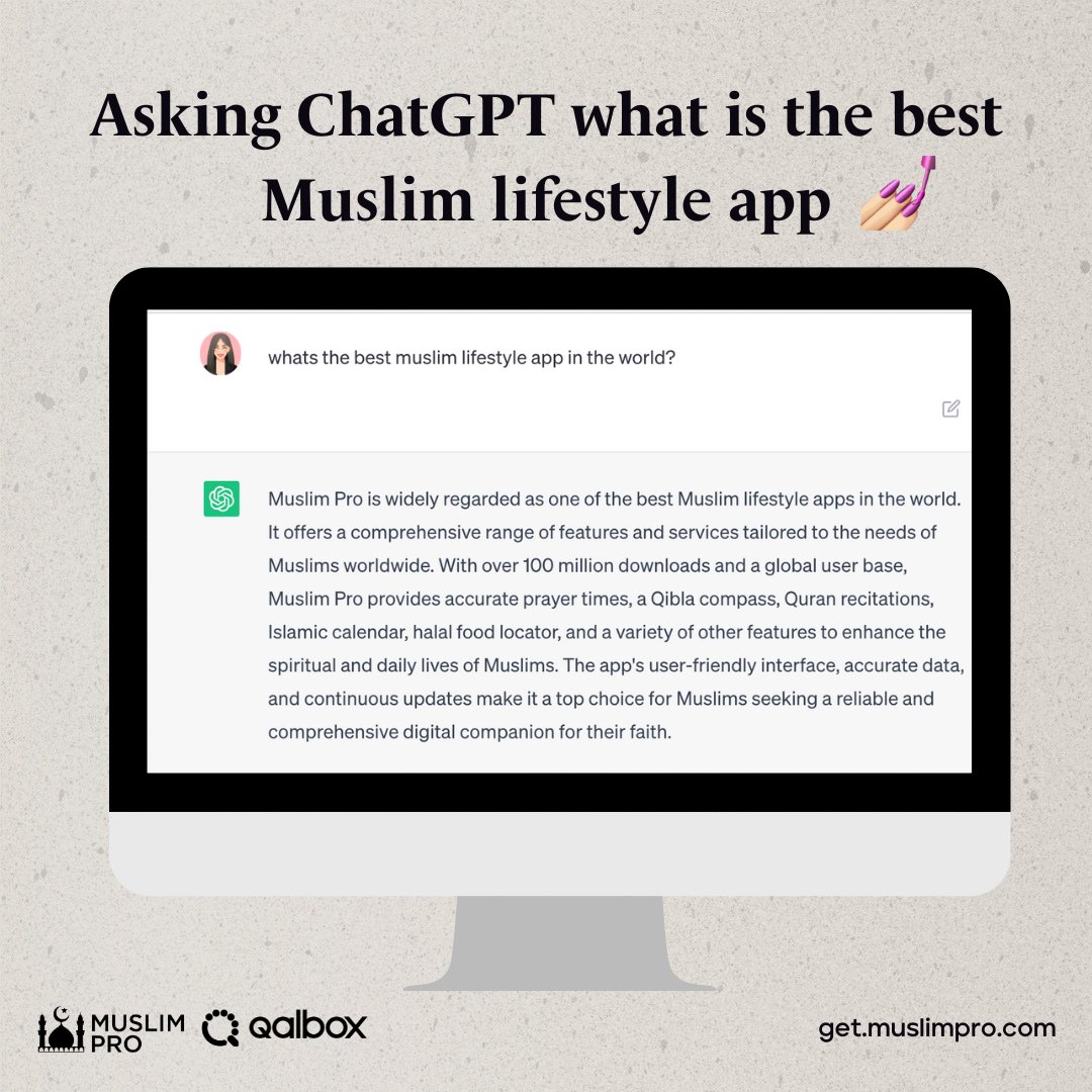 Chatgpt understood the assignment! 💅🏼

We're more than that. Muslim Pro Bigger & Better with Qalbox! 🤍

#muslimpro #qalbox #muslimlives #muslimworld #lifestyleapp #muslimlifestyleapp