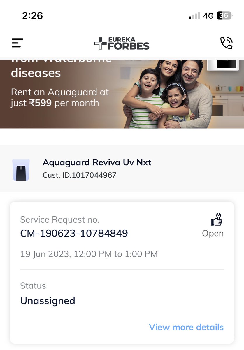 Deepikakrishnam's tweet photo. ⁦@EurekaForbes⁩ I have raised a request 3 days ago escalated through call 7 times through what’s app 5 times and still no one has called or bothered to come will they even come ?? Why ask for date and time pref if you can’t keep up with it ?? This is such a bad experience https://t.co/6LTZDEdwr8
