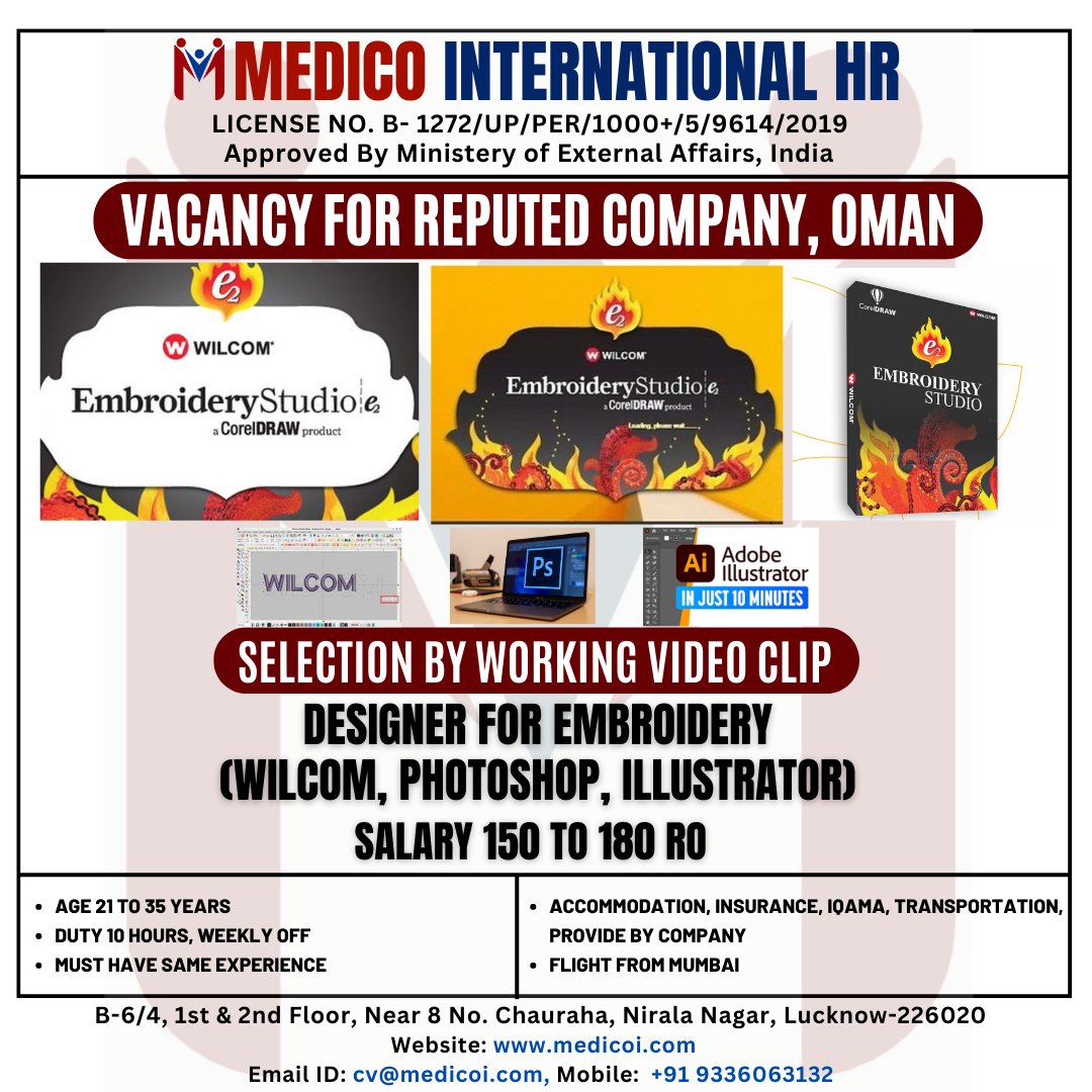 VACANCY FOR REPUTED COMPANY, OMAN
============
DESIGNER FOR EMBROIDERY
SALARY 150 TO 180 RO

For apply please Call/ WhatsApp us: +91 9336063132

#gulfjob #gulfwalk #hiring #cv #hr #india #oman #vacancy #omanjobs #gulfexperience #work #opportunity2023 #omanjob
