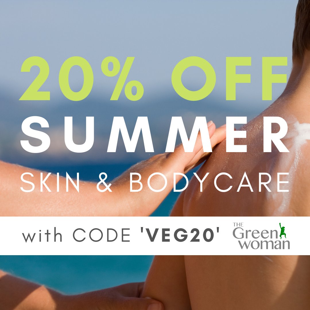 CELEBRATE SOLSTICE with 20% OFF!  thegreenwoman.co.uk  Offer includes 20% OFF:  Freedom mineral sun cream. Fit Pit natural deodorant. Green Cream face & body skincare.  Add code ‘VEG20’ to your basket. Ends 01/08/23. Can’t be used with any other offer.
@TheGreenWomanUK