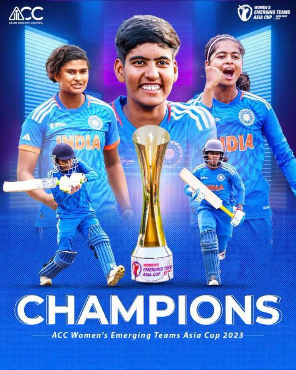 Congratulations to our India ‘A’ women's cricket team for winning the ACC #WomensEmergingTeamsAsiaCup!

Proud of our girls ❤️🎉