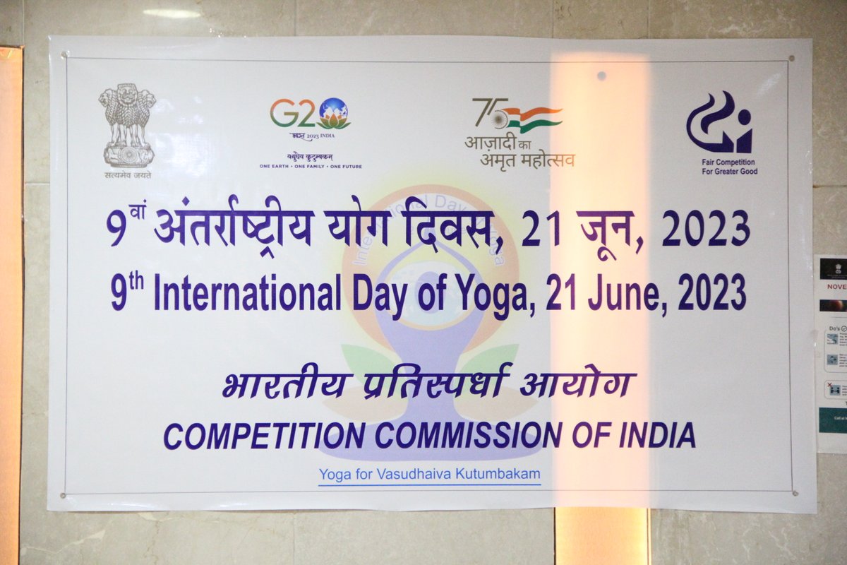 CCI_India's tweet photo. The Competition Commission of India celebrated the 9th International Day of Yoga at the office today.
#YogaForAll #YogaDay2023 #InternationalYogaDay https://t.co/taXmKyD034
