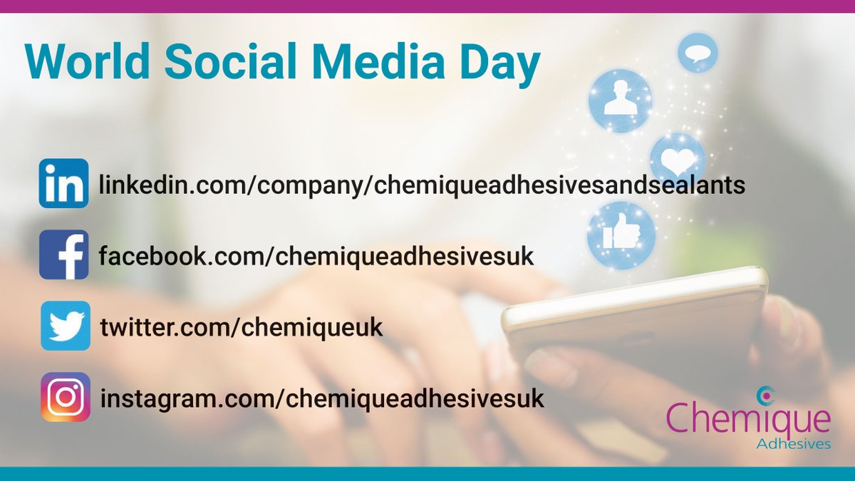 It's World Social Media Day and we would just like to say a big thank you to all of our followers 😊

You can keep up to date with our latest news by following us on our social media channels.

#WorldSocialMediaDay #adhesives #UKMfg