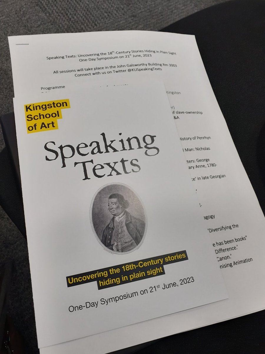 I'm at "Speaking Texts: Uncovering the 18th-Century Stories Hiding in Plain Sight"

&amp; you can follow today's discussions using:

<a href="/KUSpeakingTexts/">Speaking Texts Symposium</a> #KUSpeakingTexts