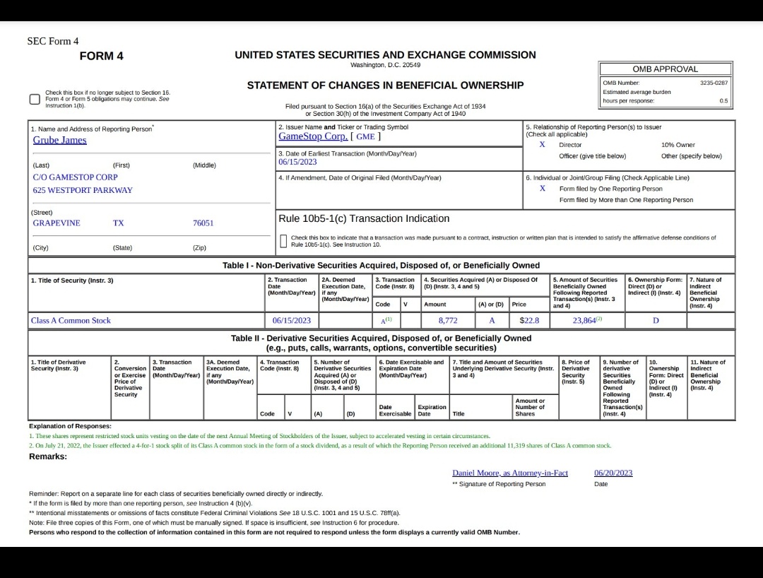 🚨 #BreakingNews 🚨 @GameStop insiders are buying AGAIN Xu Yang - 8,772 shares @ $22.80 Lawrence Cheng - 8,772 shares @ $22.80 James Grube - 8,772 shares @ $22.80 #GME $GME #MOASS #DRS 💜🏴‍☠️