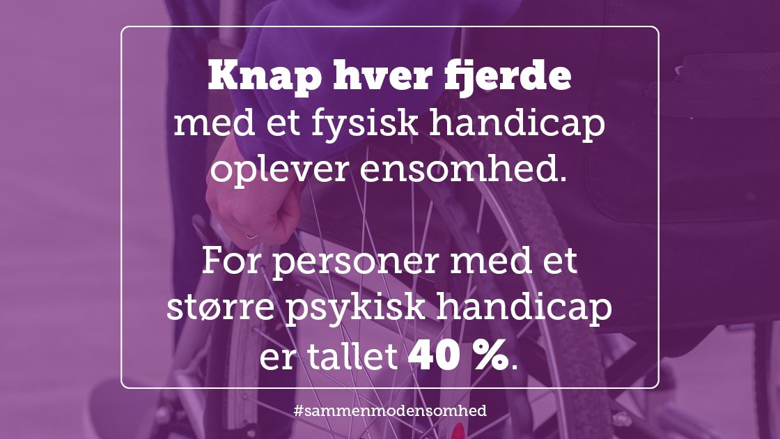 Adskillige undersøgelser viser, at vi med handicap har sværere ved at deltage i samfundets forskellige fællesskaber. 

Derfor er vi også mere ensomme end andre.

Jeg håber, at politikerne tager godt imod vores nye strategi mod ensomhed. #sammenmodensomhed