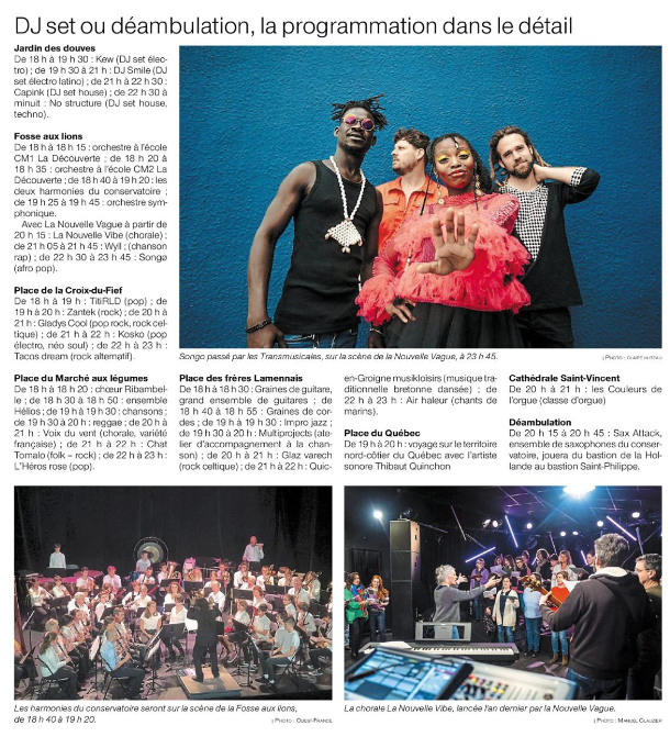 🎶 LA FÊTE DE LA MUSIQUE
Il fait beau et nous commençons à nous installer pour ce soir !
Le Conservatoire Claude Debussy, la Nouvelle Vibe, Wyll et SONGØ seront sur la scène de la Fosse aux Lions pour vous ravir !
(c) Ouest-France Saint-Malo