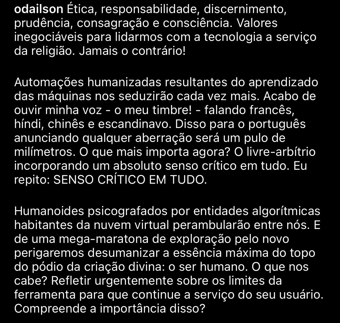 odailson_ucb's tweet photo. … e sobre o prato de lentilhas da inteligência artificial? Tenha senso crítico em tudo. Tudo! Não delegue a sua primogenitura real. #UmMinutoPraSempre https://t.co/bBNd3DfSTA