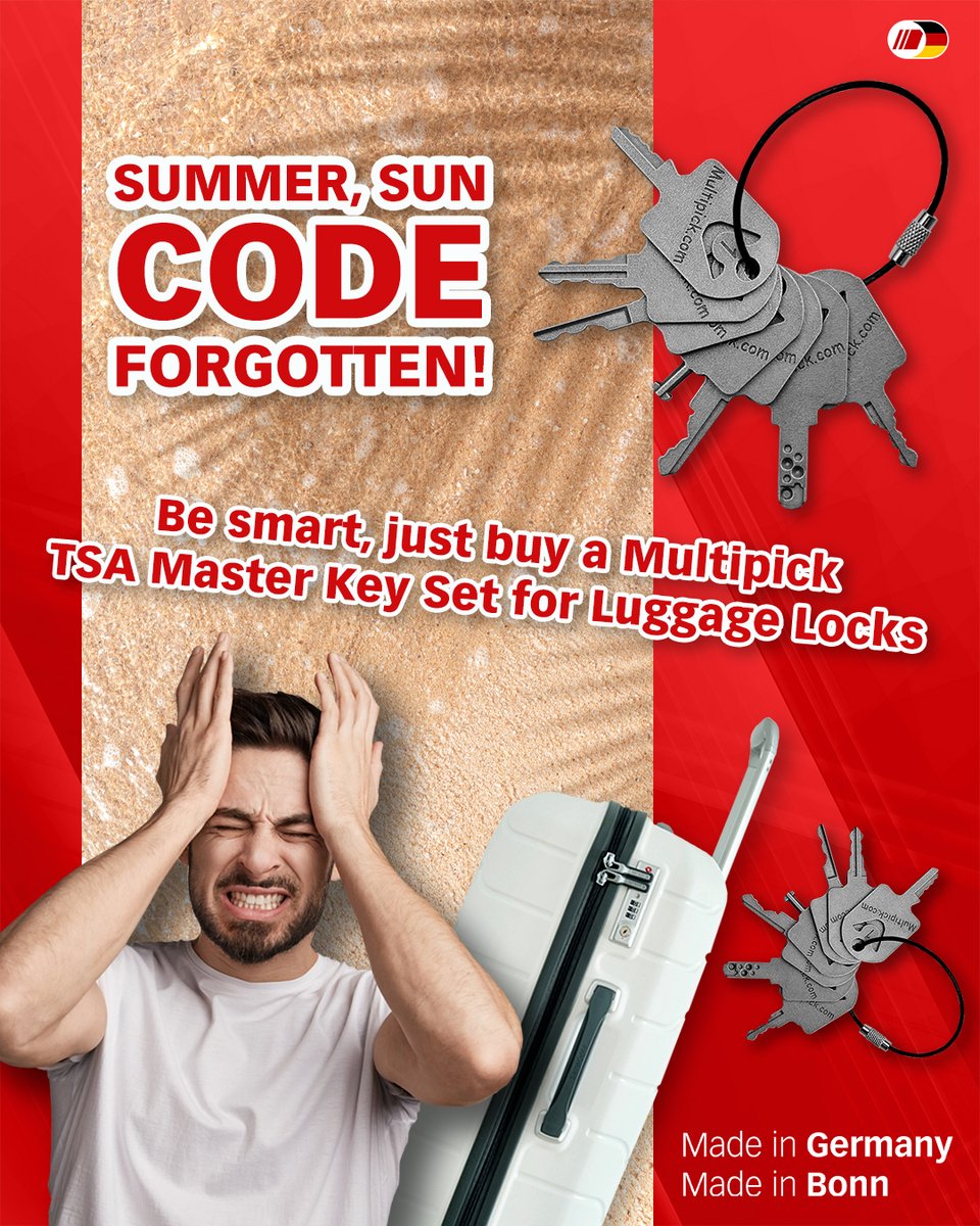 Multipick's tweet photo. Be smart, buy a TSA Key Set here: https://t.co/SKDP8lHIi0 Also available individually π
Multipick wishes a good vacation season!
#tsa #multipick #holiday #holidayseason #luggage #key https://t.co/3nNvv2daIl