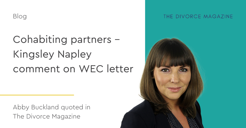 📢 Cohabiting partners - <a href="/AbbyBucklandKN/">Abby Buckland</a>  comments on WEC letter
 
Abby was quoted in <a href="/thedivorcemag/">The Divorce Magazine</a> on the Women and Equalities Committee's letter to Family Justice Minister Lord Bellamy. 
 
Read the full article here: lnkd.in/e-qnaxaq
