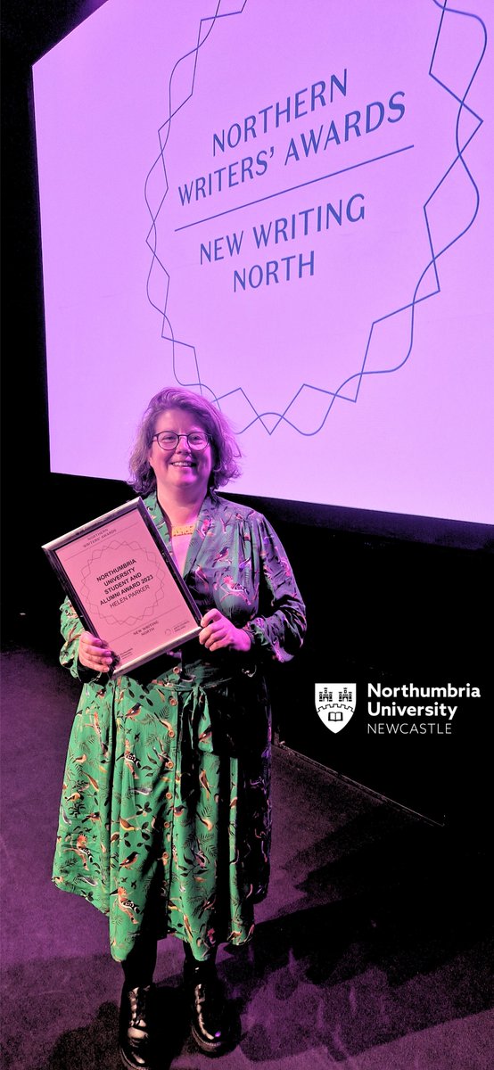 🥂Congratulations to Helen Parker our brilliant Creative Writing MA alumni who last night scooped up a prestigious @NewWritingNorth Northern Writers' Award.  Well done, @pelenharker, the whole team are so very proud of you! #takeontomorrow @NorthumbriaUni #NorthernWritersAwards