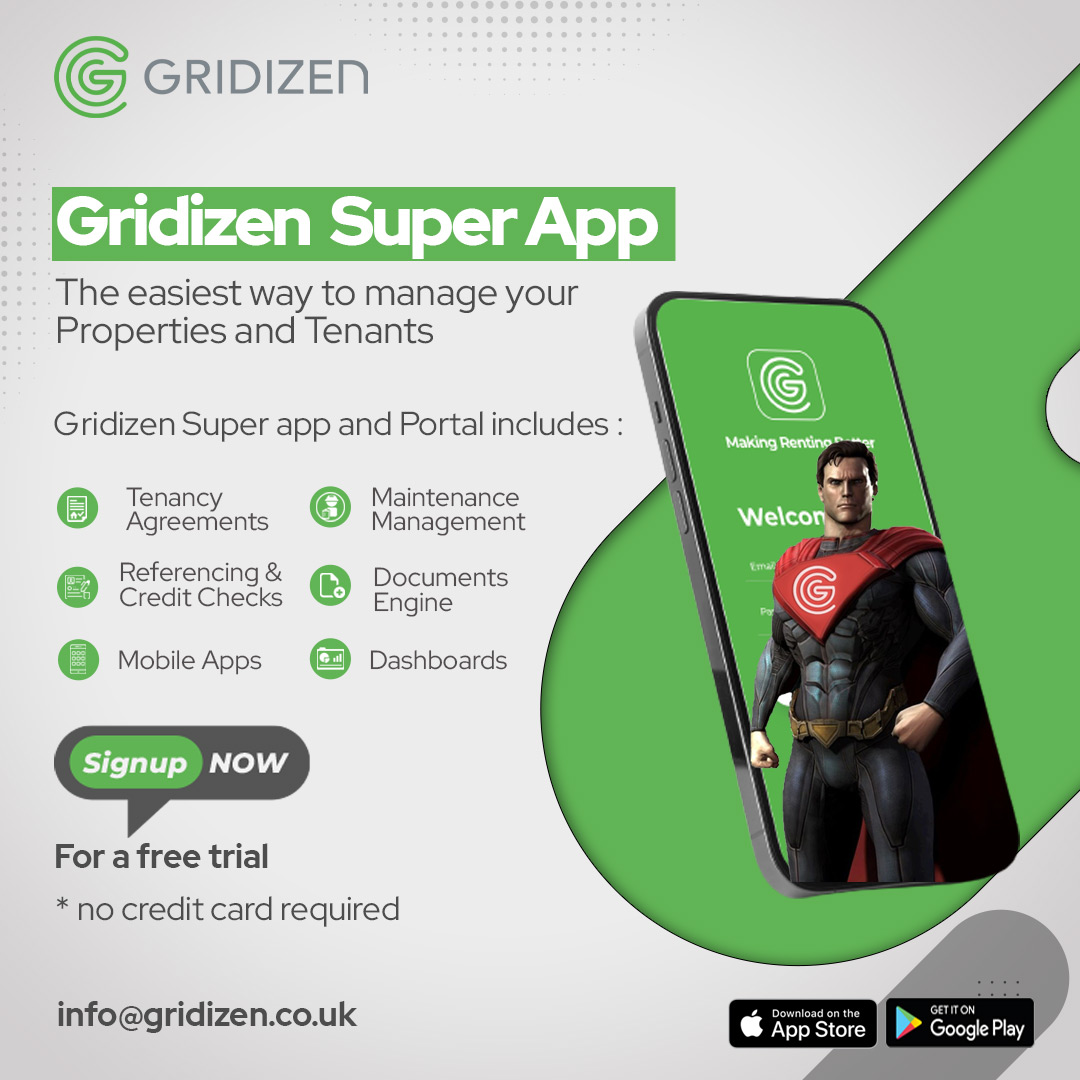 Gridizen Super App | The easiest way to manage your  
#properties and #tenants.

Signup now for a Free Trial : 
portal.gridizen.co.uk/portal-panel/p…

#UKLandlords #PropertyInvestment #TenantManagement #HousingMarket #LandlordLife #RentalProperty #PropertyLaw
