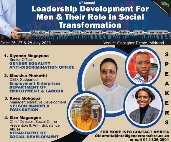 Excited to be a part of the 4th Annual Leadership Development for Men event, empowering men to lead with purpose and drive social transformation. Let's ignite change, foster inclusivity, and build a better future together! #LeadershipForMen #SocialTransformation
@ITCIntelligence