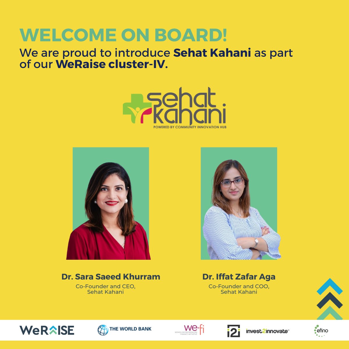 Super thrilled to welcome <a href="/SehatKahani/">Sehat Kahani</a>, a leading telemedicine organization to WeRaise!

We are super excited to work closely with Dr.Sara Saeed and Dr. Iffat Zafar on their investor readiness journey. For more details about WeRaise, visit uS at weraise.pk.