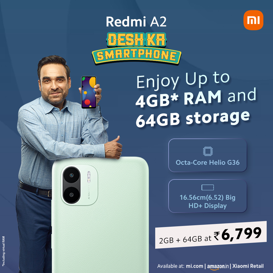 Get #RedmiA2 2GB + 64GB now and enjoy a lag-free experience! 

Buy now at just ₹6,799! 
🛒 bit.ly/RedmiA2_New