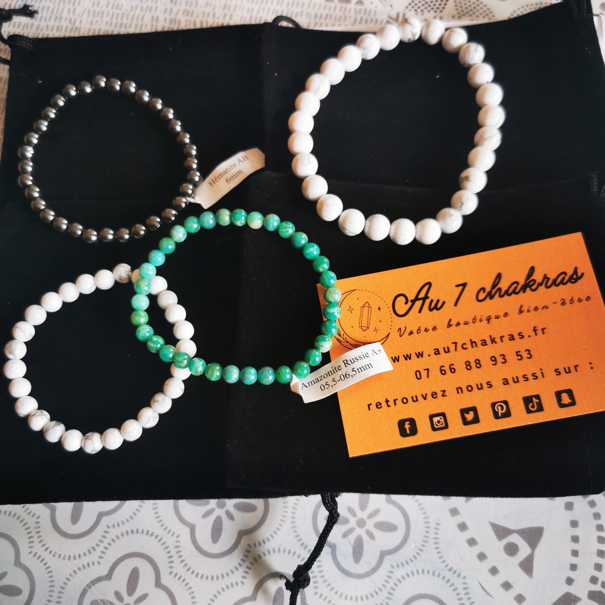 Au7chakrasFr's tweet image. Commande prête pour la Belgique 🇧🇪😊
Howlite A 8mm sur mesure
Howlite A 6mm sur mesure
Amazonite Russie A+ 6mm standard et hématite AB 6 mm.
#commande #bracelet #agrandissement #pierresnaturelles #lithotherapie #howlite #amazonite #hematite