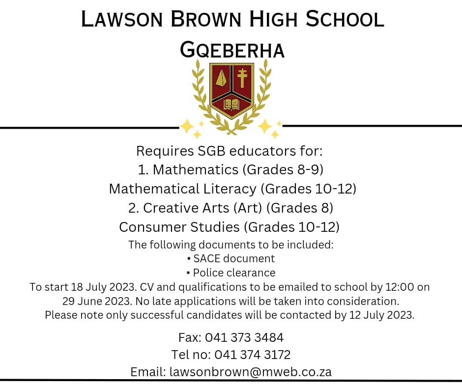 Lwason Brown High School - Gqeberha

Requires SGB Educators